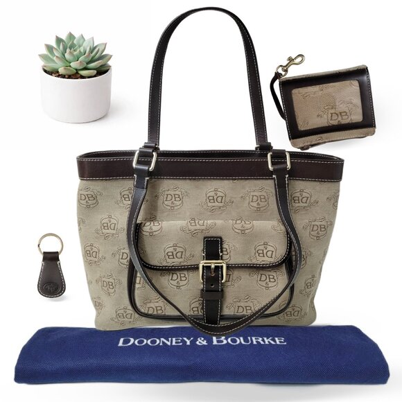 Dooney & Bourke Handbags - Dooney & Bourke DB Signature East West Tote Set Bag Wallet Keychain Purse